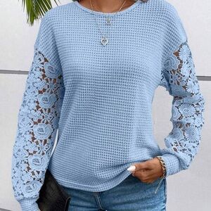 SHEIN Light Blue Crochet Sleeve Blouse